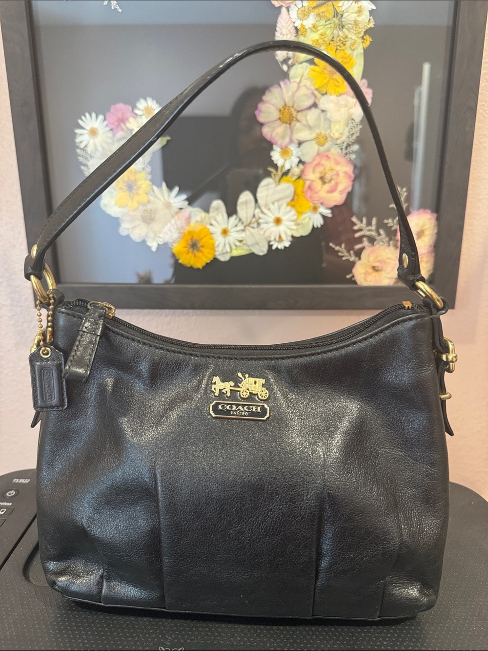 Coach Madison Black Leather Shoulder Bag with Gold Hardware 2010